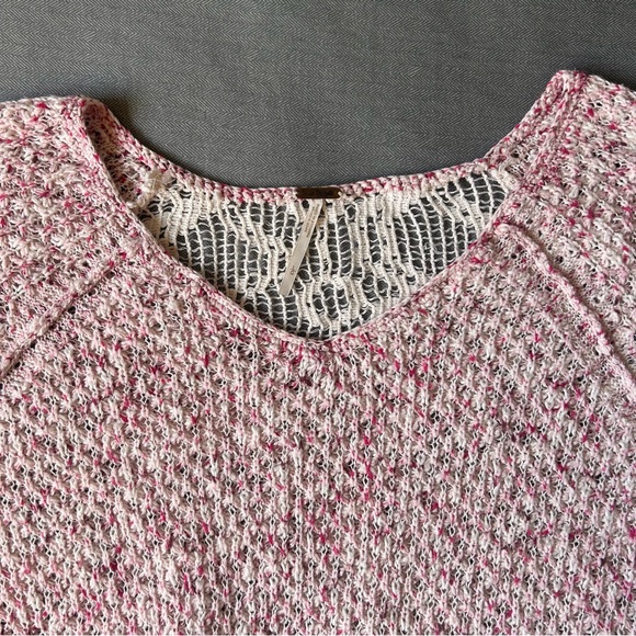 Free People Poppyseed Marled Knit Sheer Lace Back V Neck Pullover Sweater Sz L/G - Picture 4 of 13